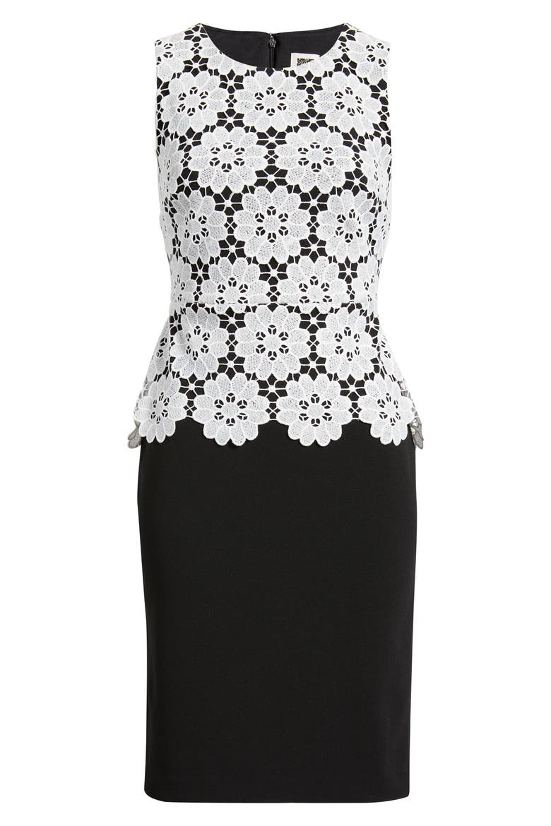 Mixed Media Sheath Dress, Alternate, color, SHELL WHITE/ ANNE BLACK