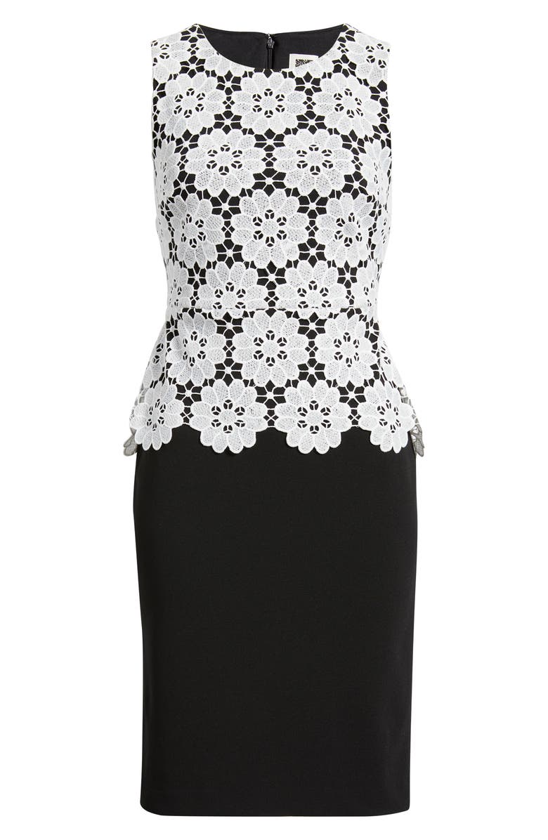 Anne Klein Mixed Media Sheath Dress, Alternate, color, Shell White/ Anne Black