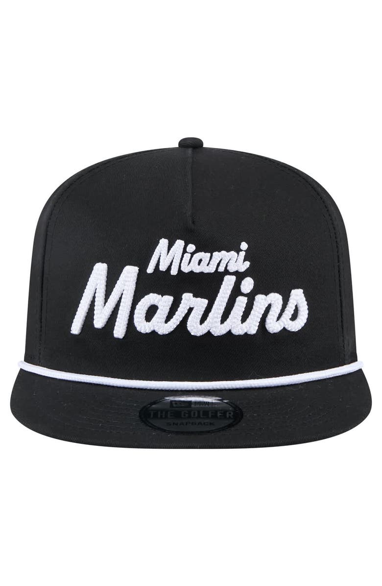 New Era Men's New Era Black Miami Marlins Team Text Golfer Snapback Hat, Alternate, color, 