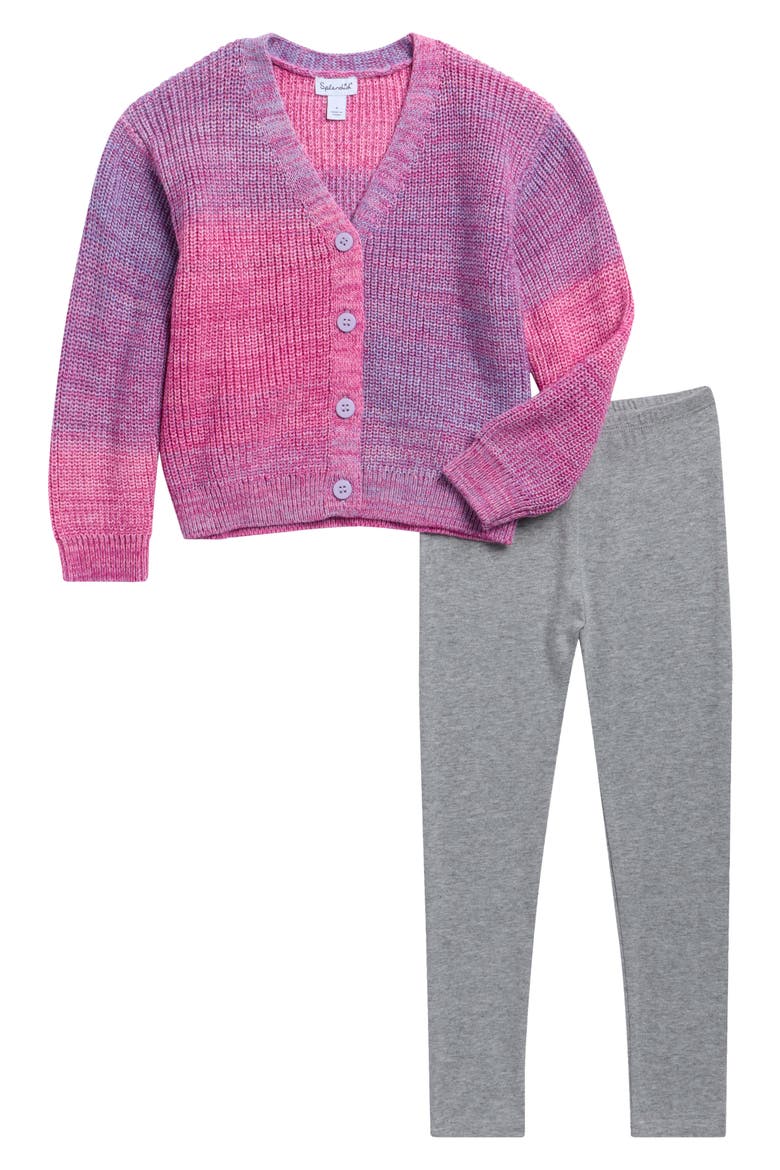 Kids' Sunset Marbled Cardigan & Leggings Set, Main, color, BERRY MULTI