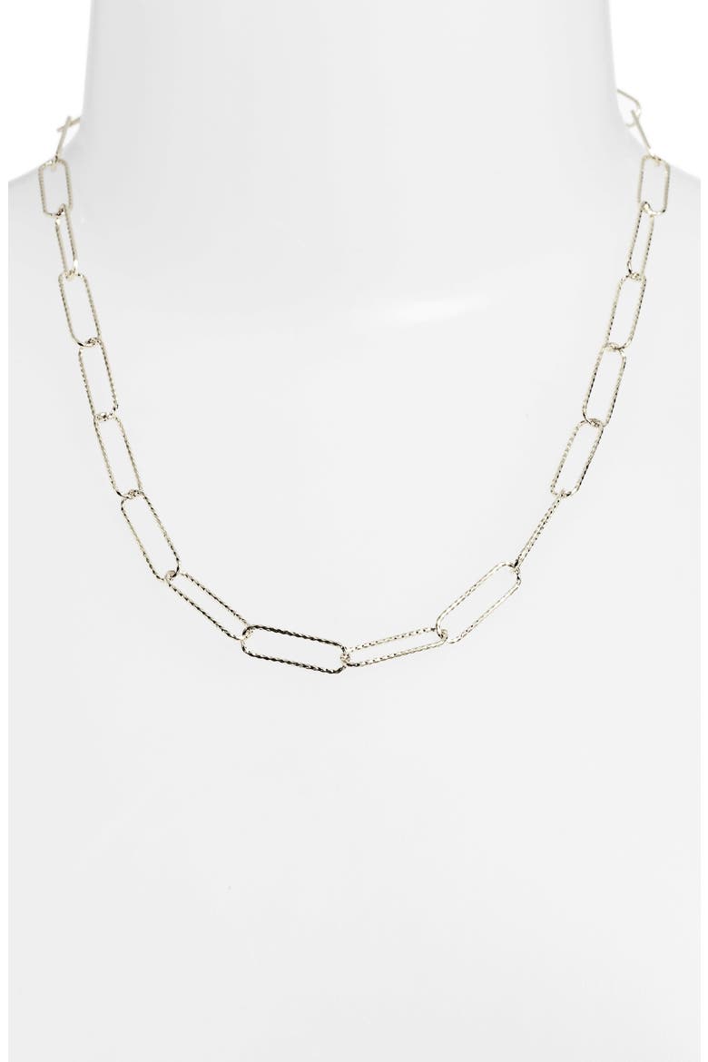 Faceted Paper Clip Necklace, Alternate, color, STERLING SILVER PLATED