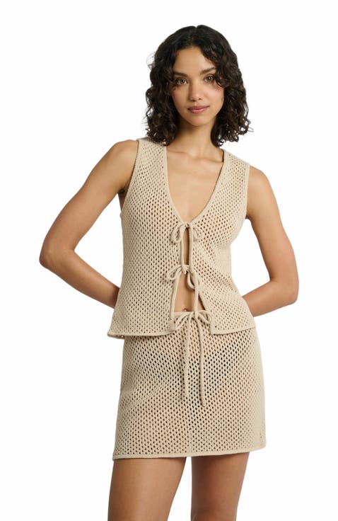 Crochet Knit Tie Front Tank Top