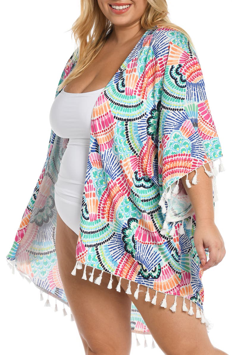 La Blanca Waves Tassel Trim Cover-Up, Alternate, color, Multi