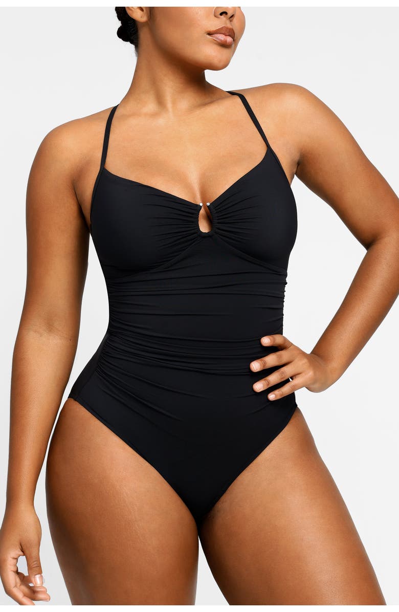 Shapellx Smart Sculpt U-Ring Cut Out Shaping Swimsuit, Main, color, Jet Black