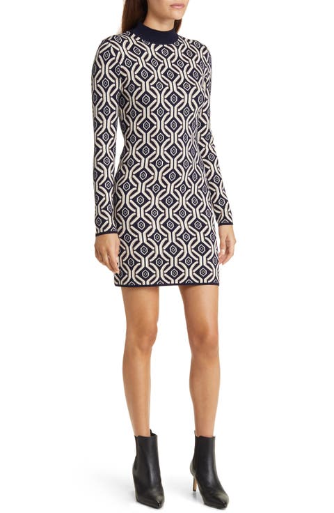Long Sleeve Jacquard Mini Sweater Dress