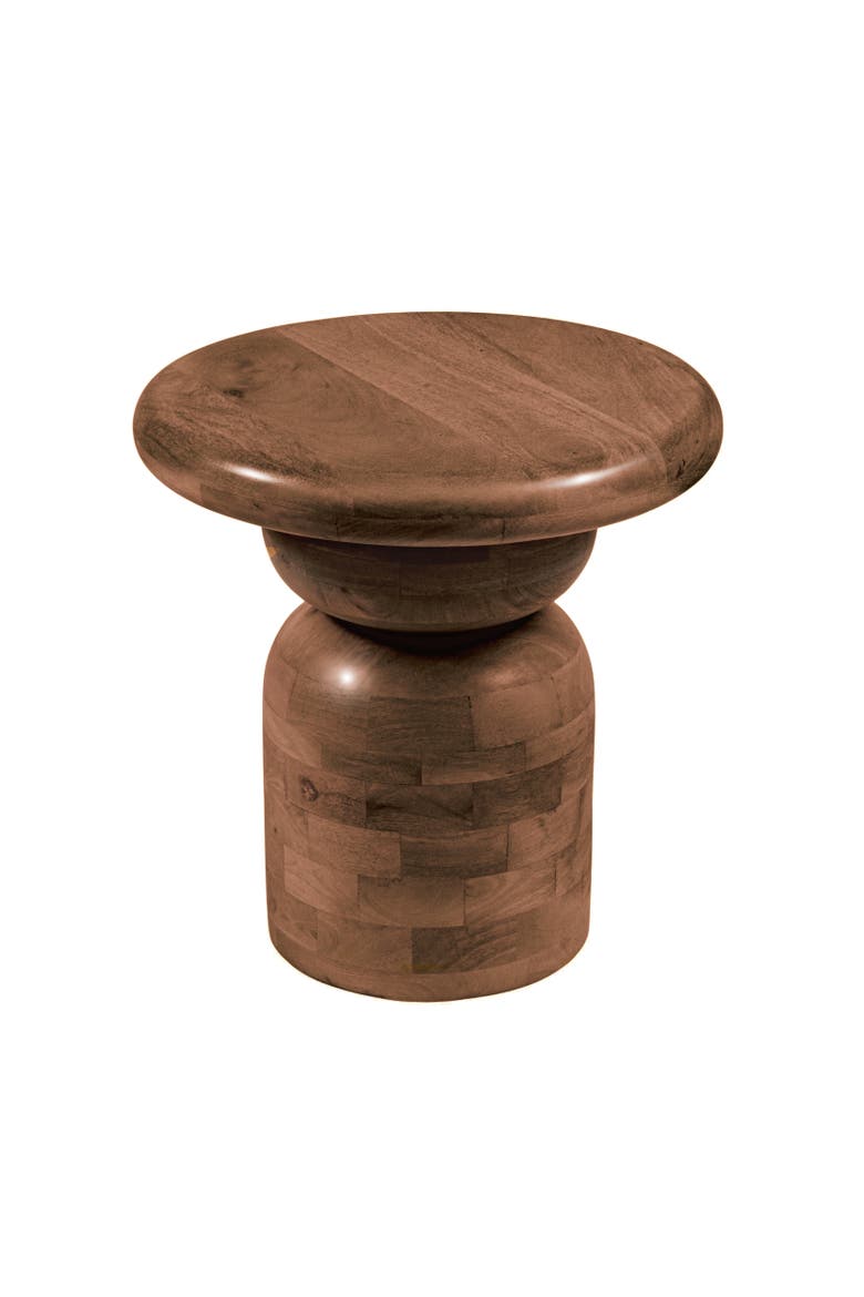 Accent Table with Stacked End Grain Base, Main, color, Brown
