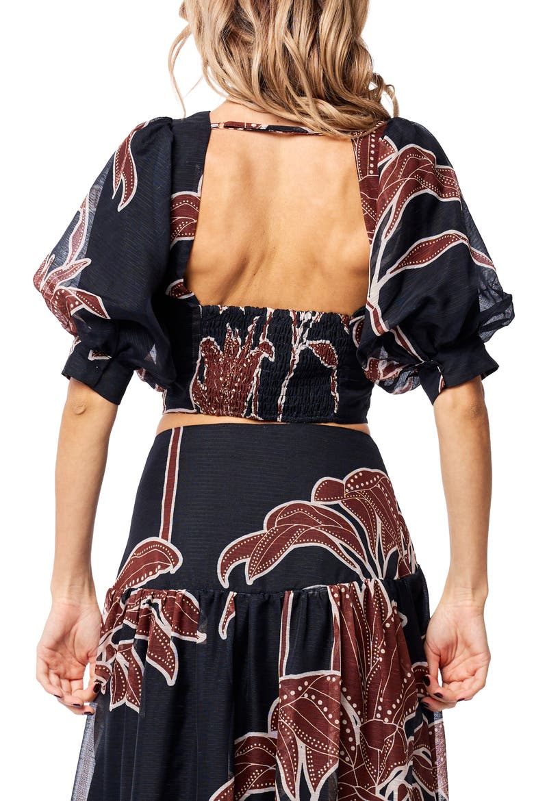Caribla Puff Sleeve Corset Top, Alternate, color, BLACK MULTI