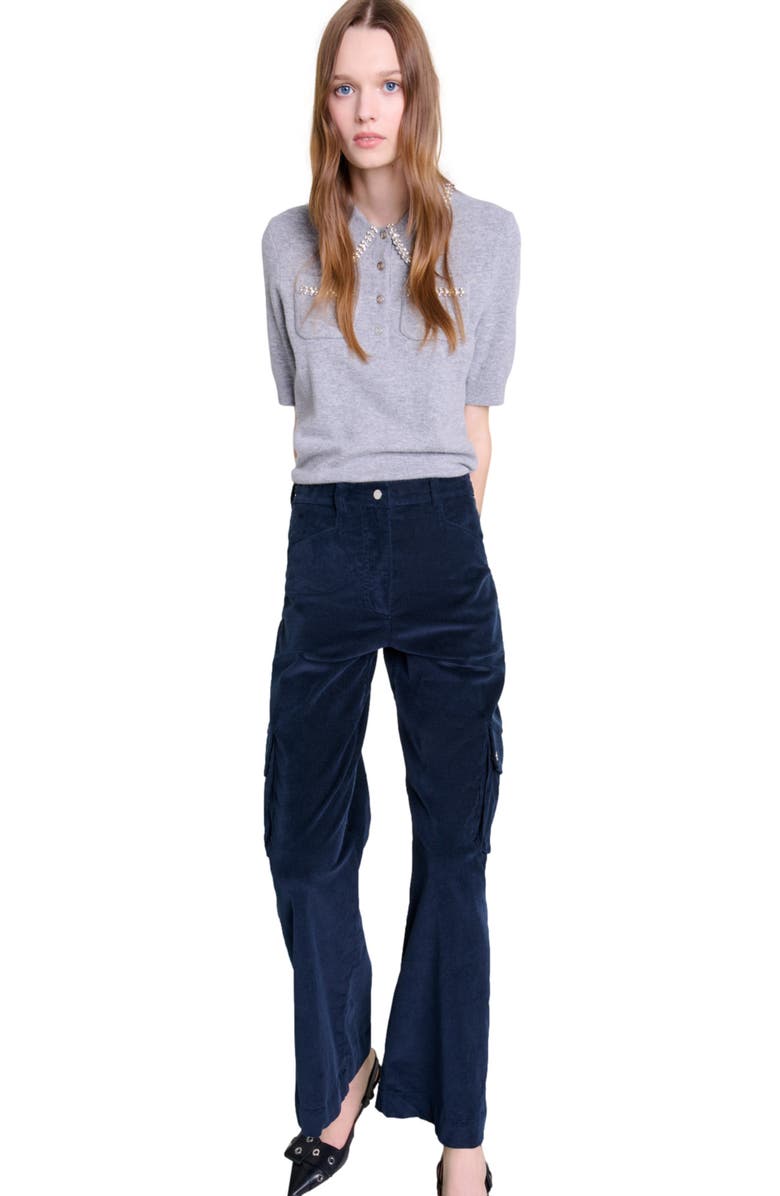 maje Velour cargo trousers, Alternate, color, 