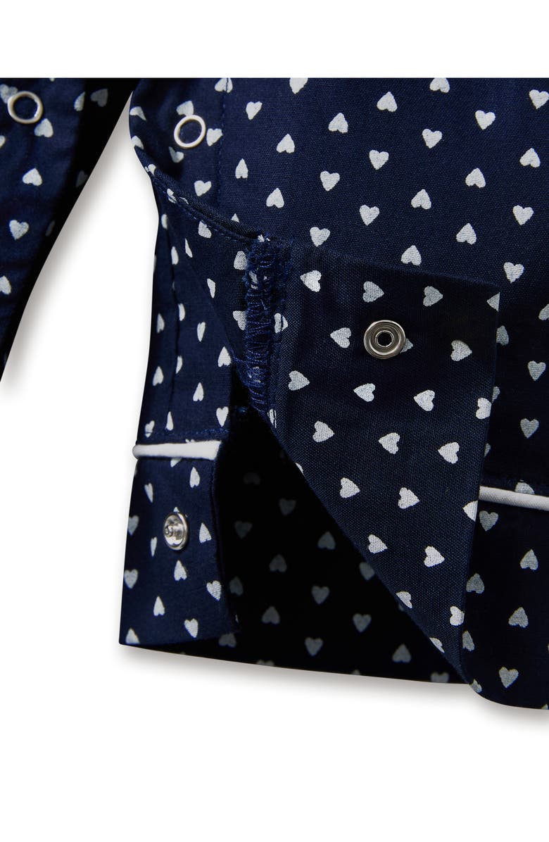 Petite Plume Print One-Piece Brushed Twill Pajamas, Alternate, color, Navy