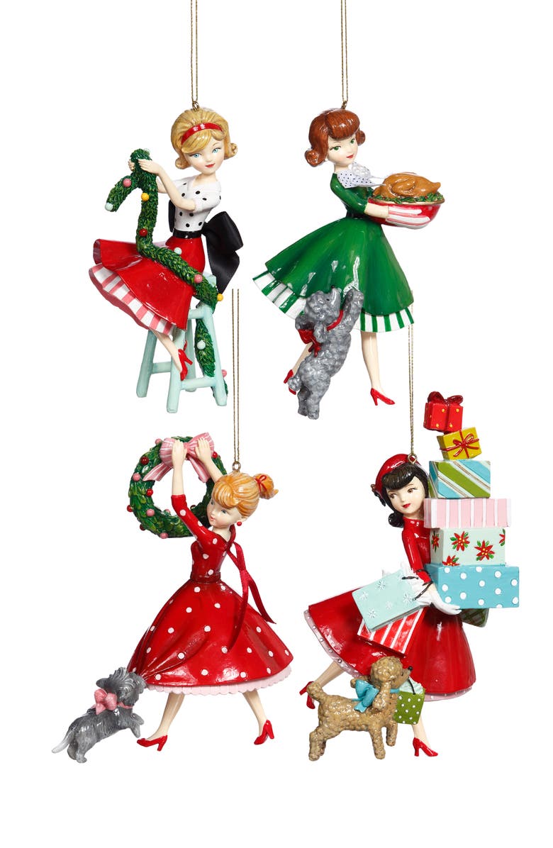 Mark Roberts Dinner Girl Ornament, Set of 4, Main, color, Red
