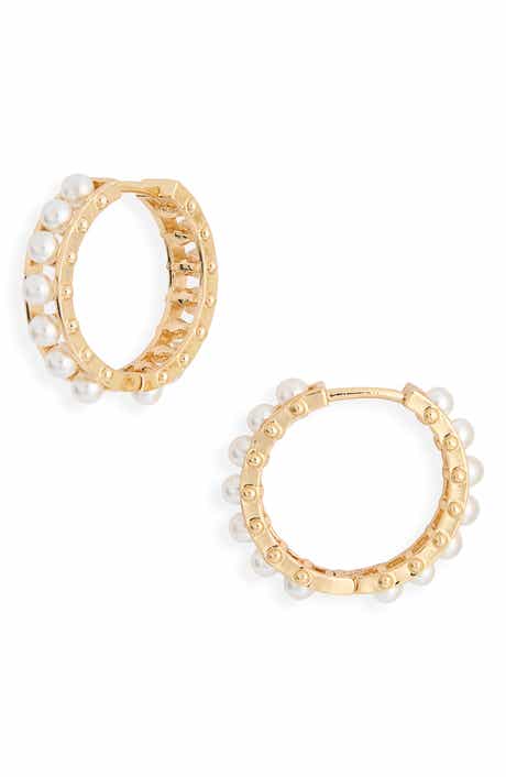 Imitation Pearl Huggie Hoop Earrings
