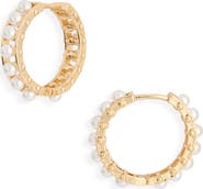 NORDSTROM RACK Imitation Pearl Huggie Hoop Earrings