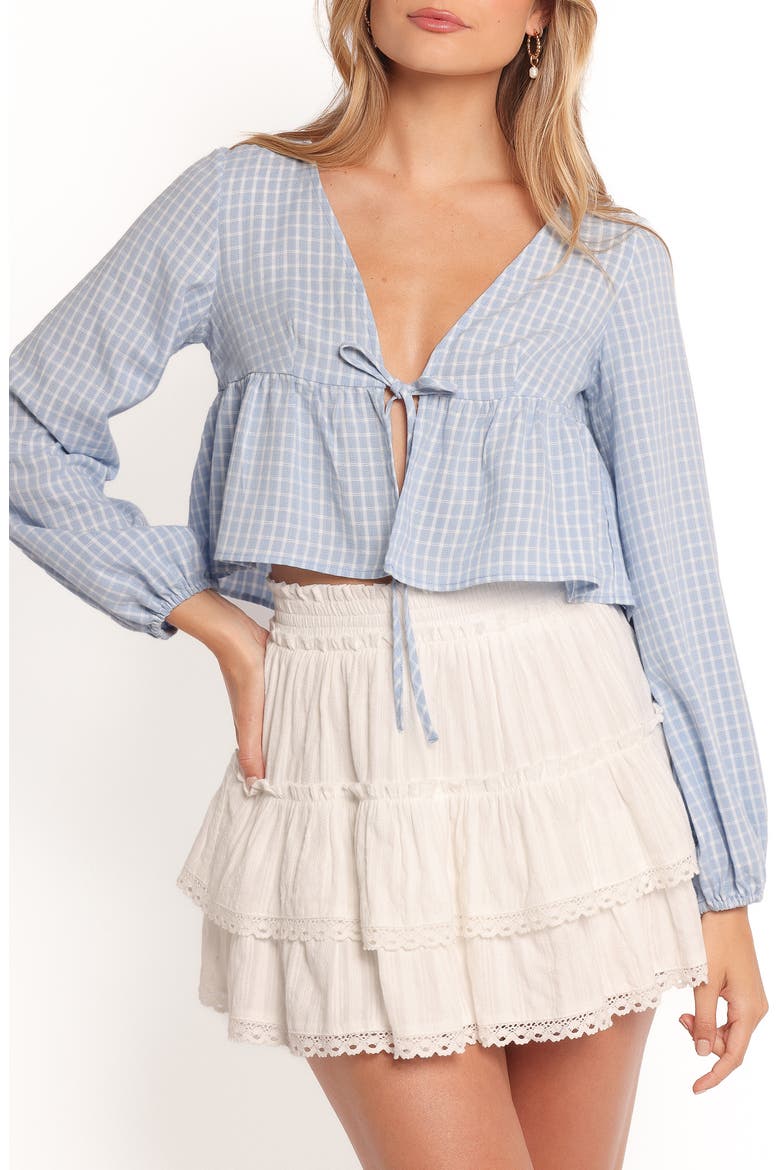 Sundara Tie Front Peplum Top, Main, color, BLUE