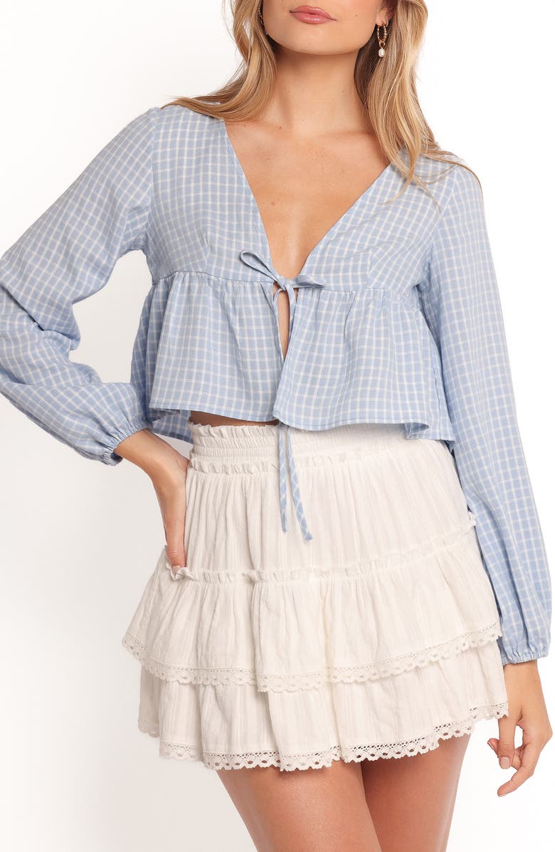 Petal & Pup Sundara Tie Front Peplum Top, Main, color, Blue