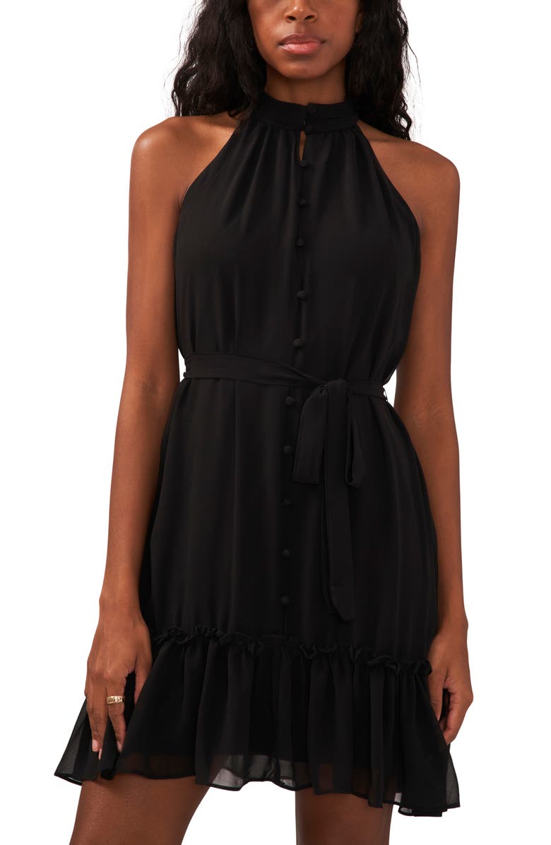 Halogen<sup>®</sup> Halter Neck Belted Minidress, Alternate, color, Rich Black