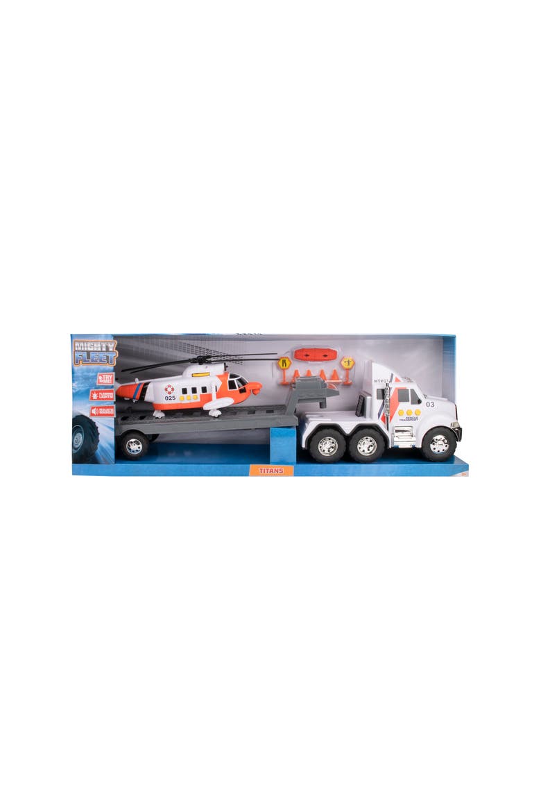 Funrise Mighty Fleet Titans Flatbed Truck With Helicopter, Alternate, color, Multicolored