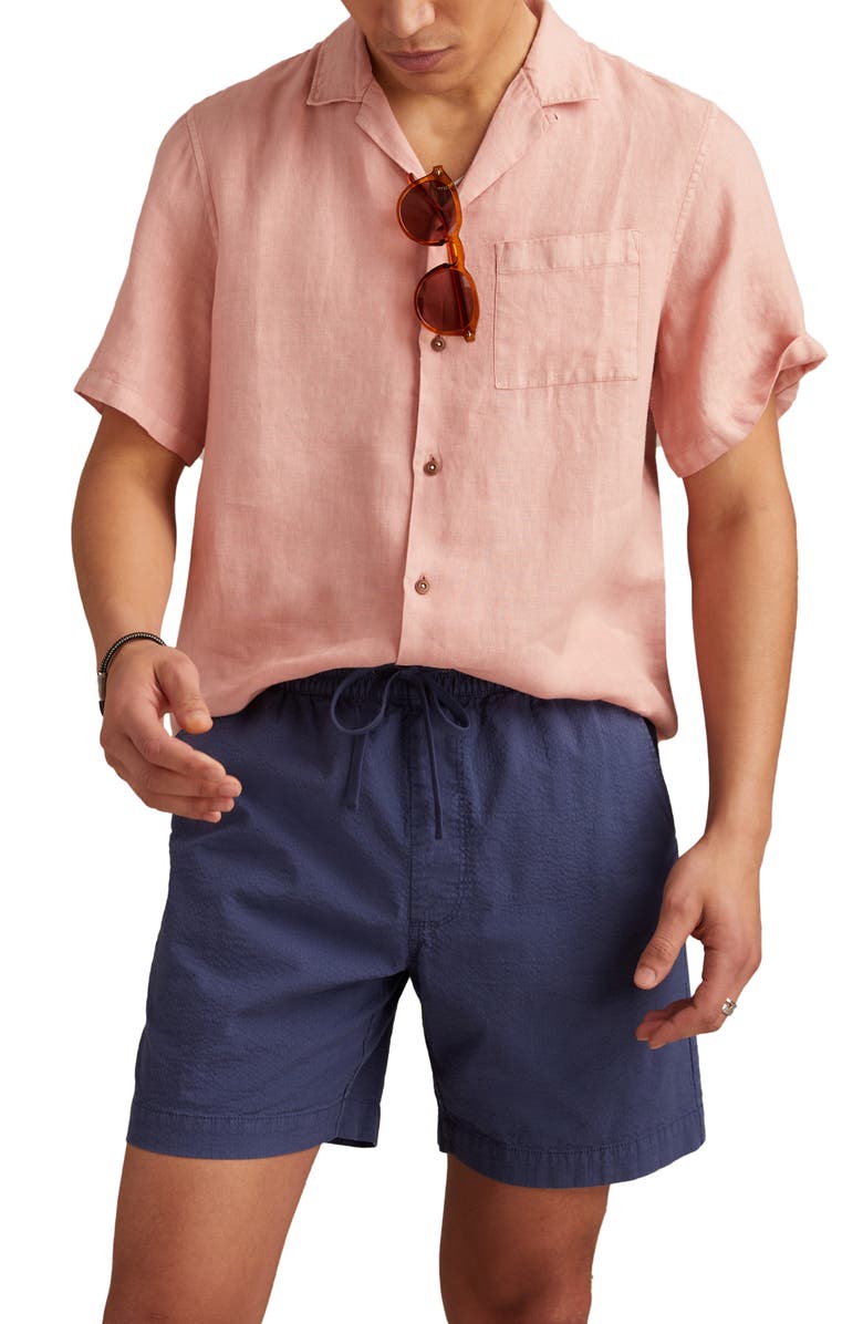 Lucky Brand Slub Linen Camp Shirt, Alternate, color, Cameo Brown