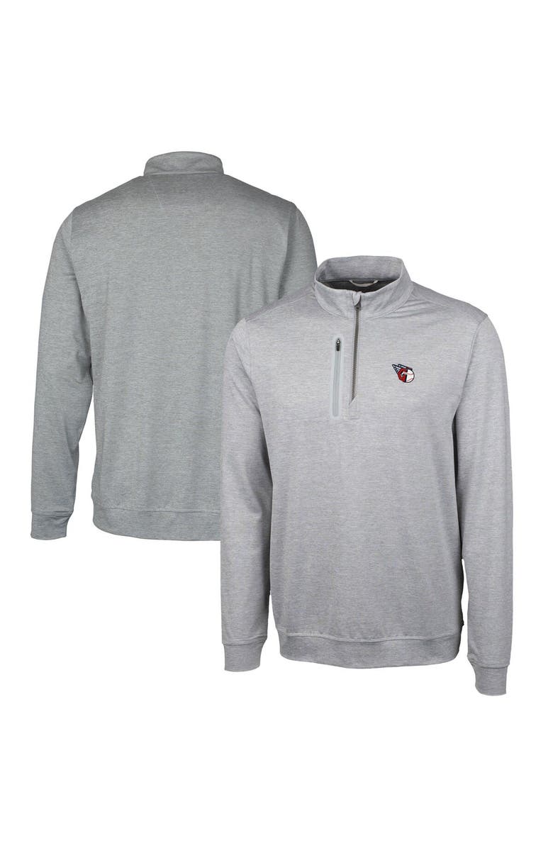 Cutter & Buck Men's Cutter & Buck  Gray Cleveland Guardians Stealth Heathered Quarter-Zip Pullover Top, Main, color, 