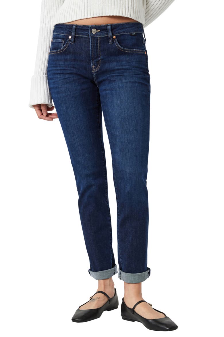 Emma Mid Rise Slim Boyfriend Jeans, Main, color, DEEP FLEX BLUE