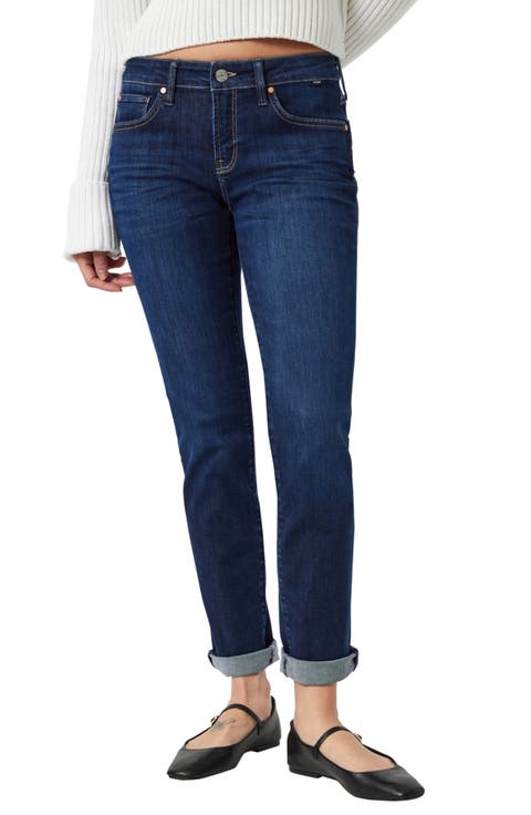 Emma Mid Rise Slim Boyfriend Jeans (Deep Flex Blue)