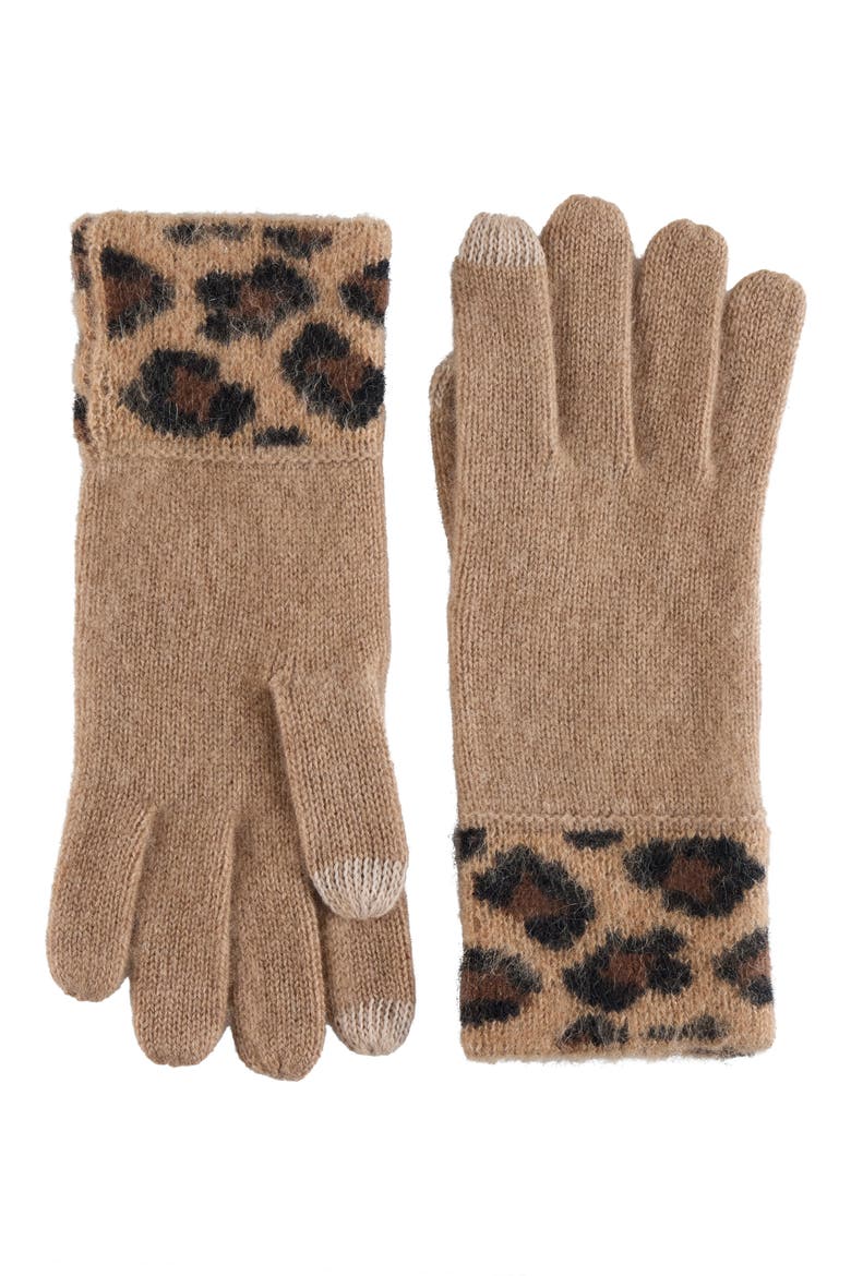 Cashmere Leopard Gloves, Main, color, CAMEL