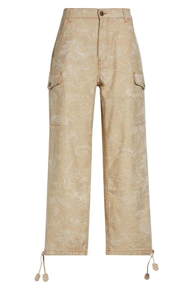 Floral Drawstring Hem Cargo Jeans, Alternate, color, MULTICOLOR BEIGE BASE