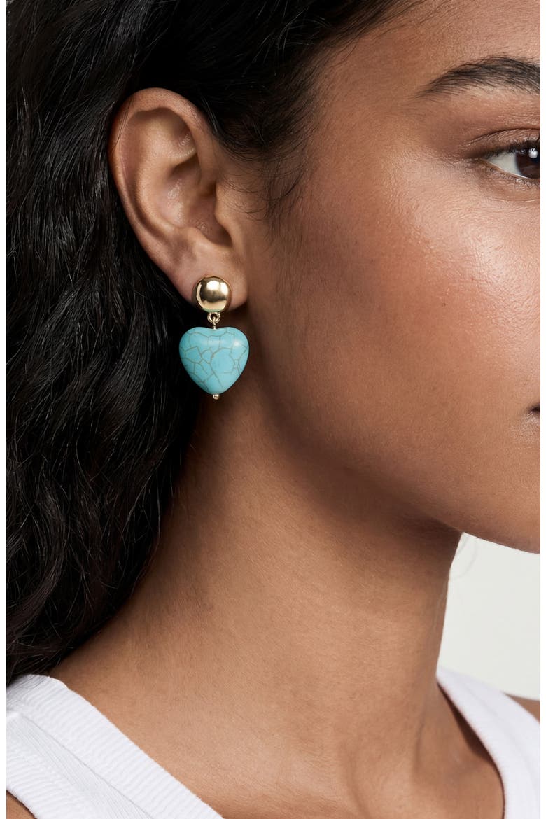 Stone Heart Drop Earrings, Alternate, color, TURQUOISE