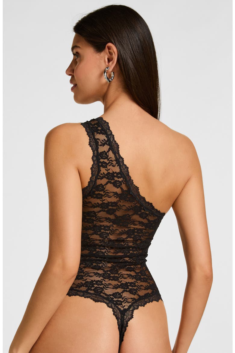 Aveline One-Shoulder Lace Bodysuit, Alternate, color, CAVIAR