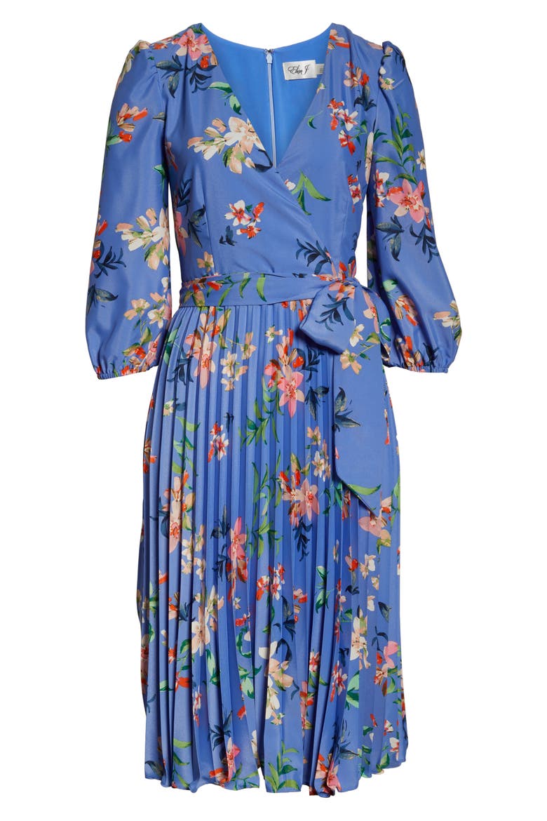 Pleated Faux Wrap Dress, Alternate, color, BLUE