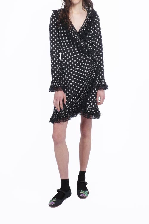 Anna Sui Long-sleeve Pleated Wrap Mini Dress In Black Muti