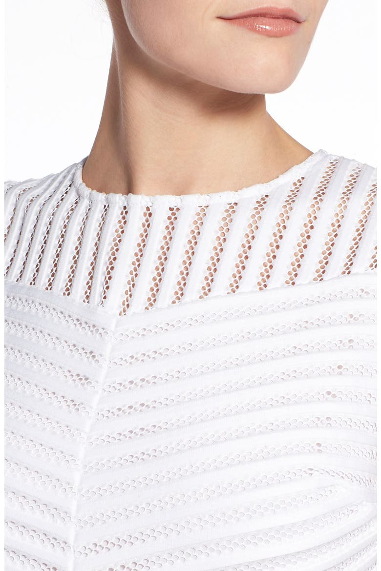 Eyelet Stripe Fit & Flare Dress, Alternate, color, WHITE