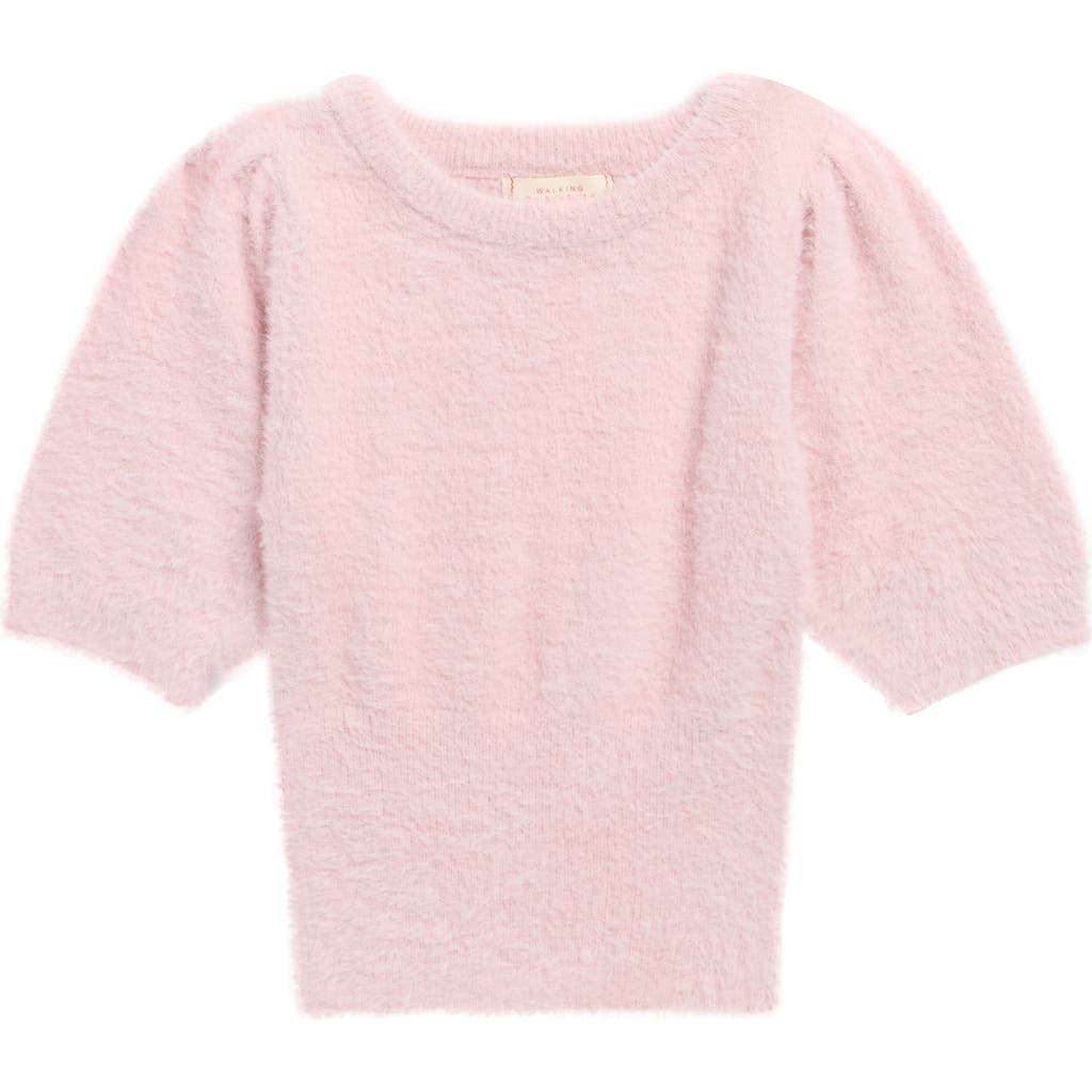 Walking On Sunshine Kids' Eyelash Short Sleeve Sweater In Pink