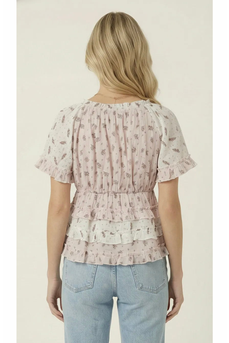 Floral Tie Neckline Peplum Top, Alternate, color, Light Pink Floral