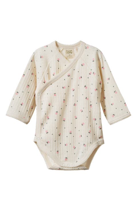 Long Sleeve Organic Cotton Pointelle Wrap Bodysuit