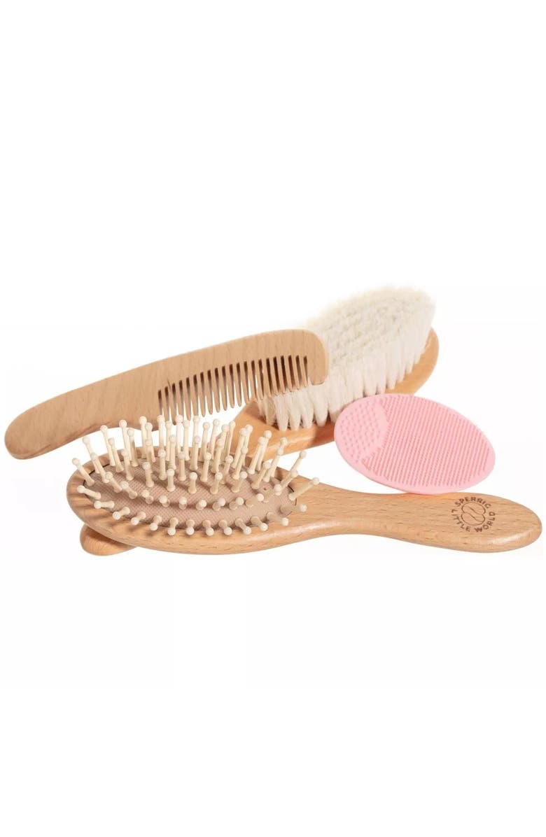 Sperric Wooden Baby Hair Brush with Soft Bristle and Comb Set, Alternate, color, Pink