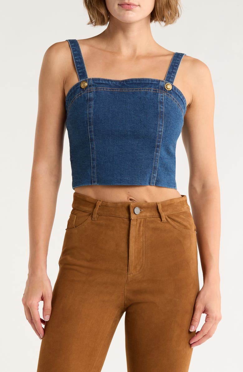 Alice + Olivia Sue Denim Bustier Top, Main, color, Love Train