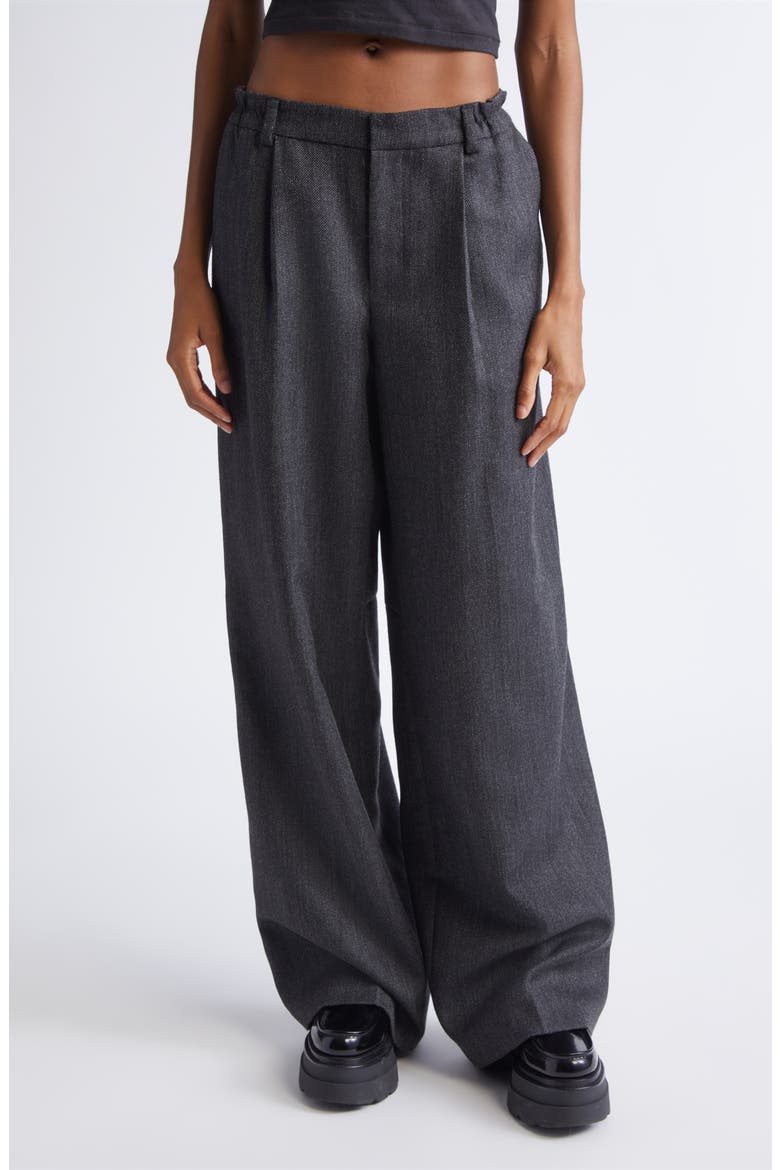 Tailored Wool Flannel Wide Leg Pants, Main, color, BLACK/ CHARCOAL