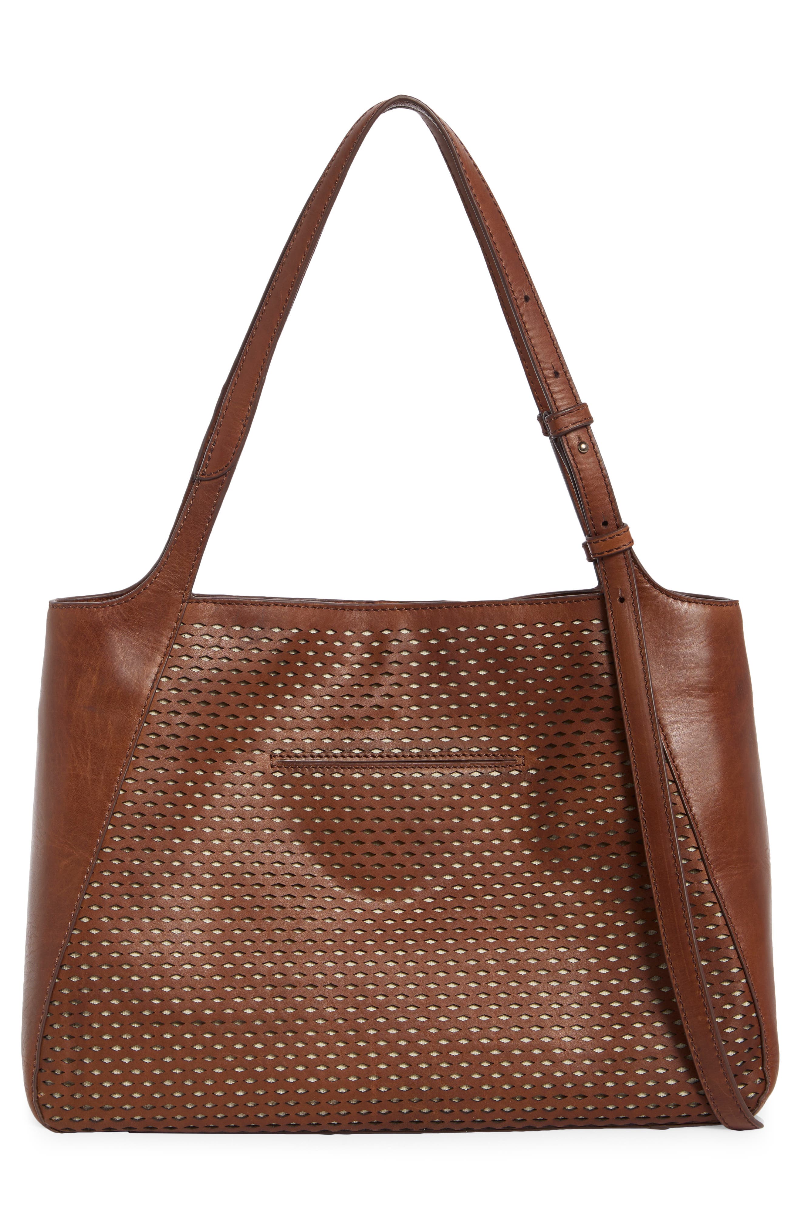 Woven Perforated Leather Tote, Alternate, color, COGNAC