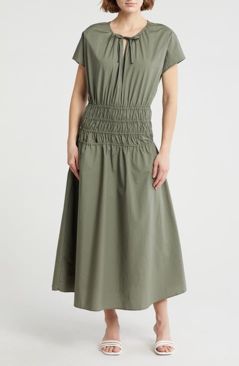 Shirred Waist Fit and Flare Dress