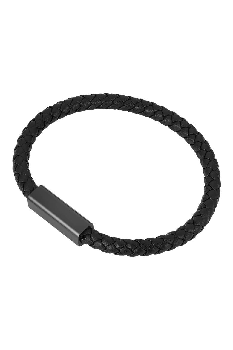 Men's Braided Leather Bracelet, Alternate, color, BLACK