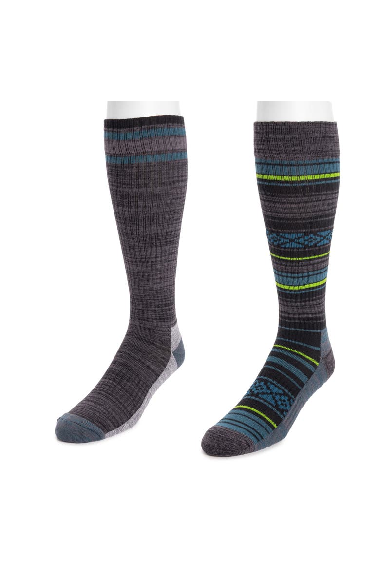 MUK LUKS Tall Compression Socks 2 Pair Pack, Main, color, Ebony/Blue Steel