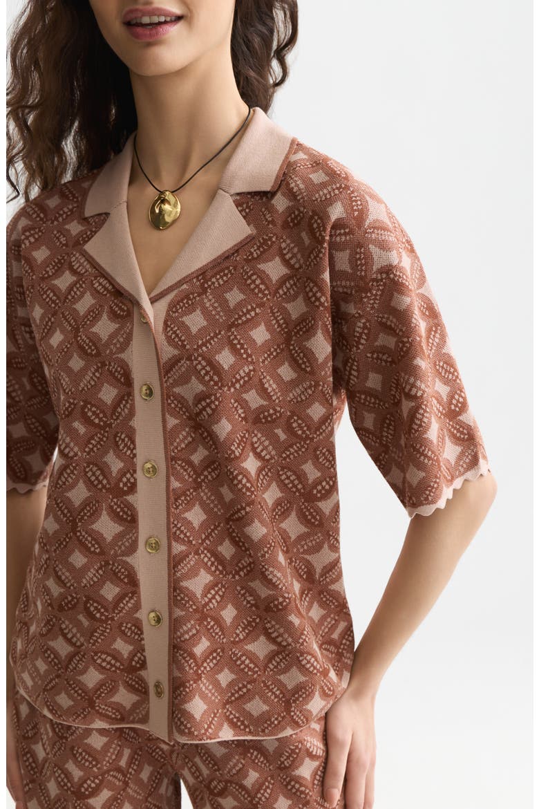 Jacquard Button Front Camp Sweater, Alternate, color, ROSE DUST