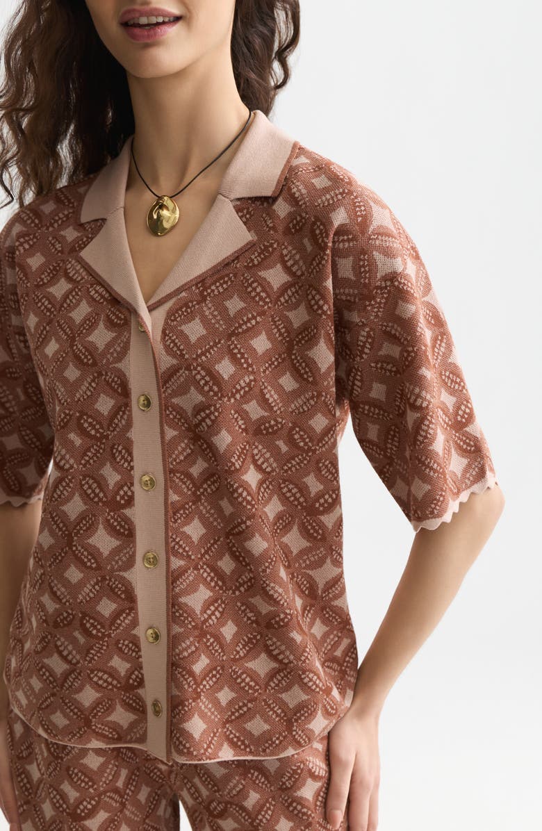 Scotch & Soda Jacquard Button Front Camp Sweater, Alternate, color, Rose Dust
