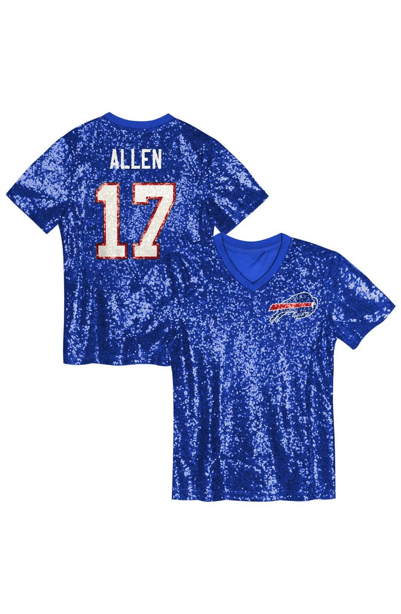 Outerstuff Girls Youth Josh Allen Royal Buffalo Bills Sequin V-Neck Fashion Jersey, Alternate, color, Royal