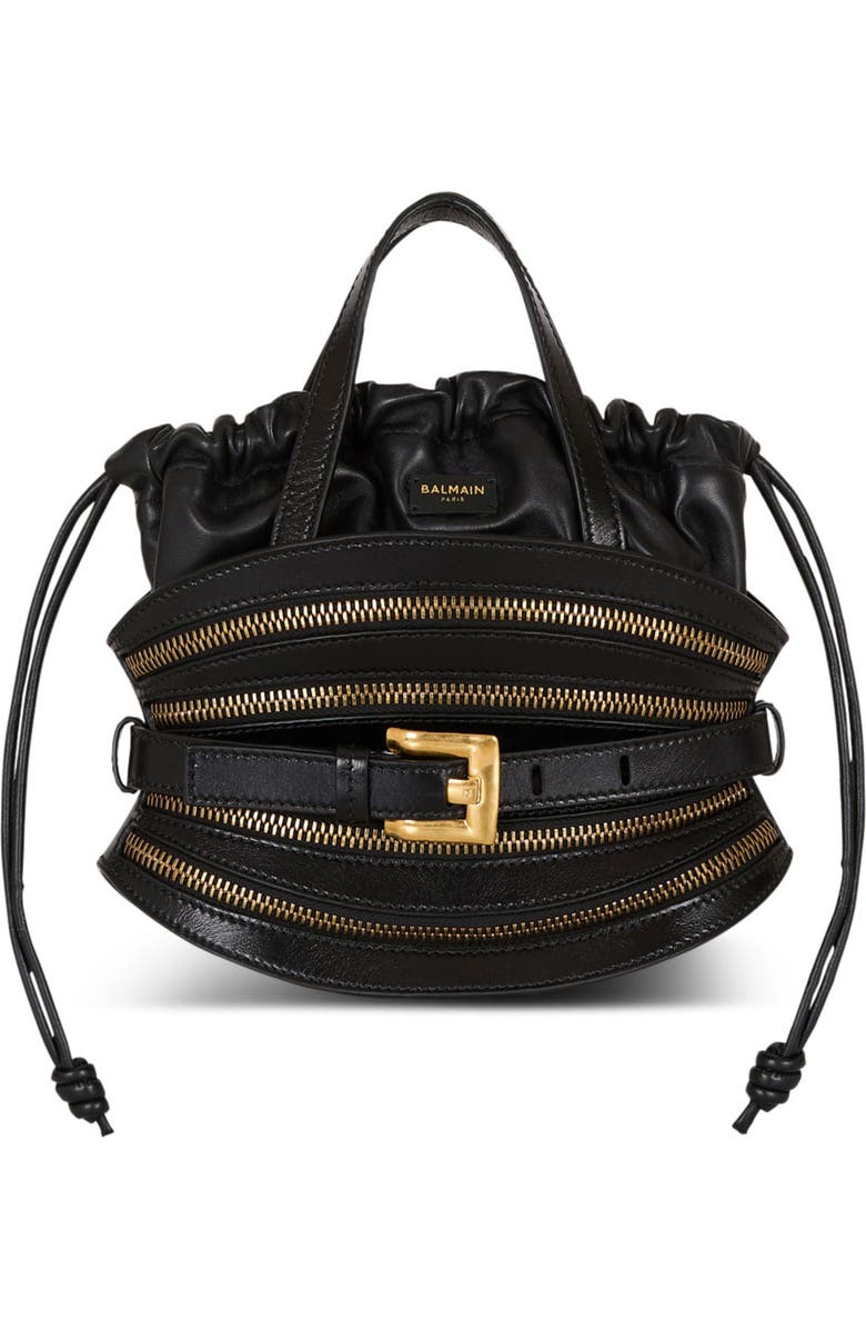 Balmain Mini Shuffle Zips bag in calfskin leather, Main, color, Black