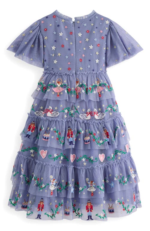 Mini Boden Kids' Embroidered Tiered Tulle Party Dress In Purple