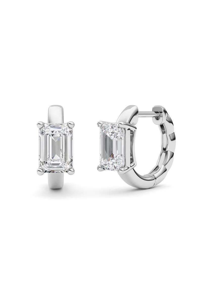 2Ct TW Emerald Diamond Hoops 14k Gold Lab Grown Huggie Earrings, Alternate, color, 14k White Gold