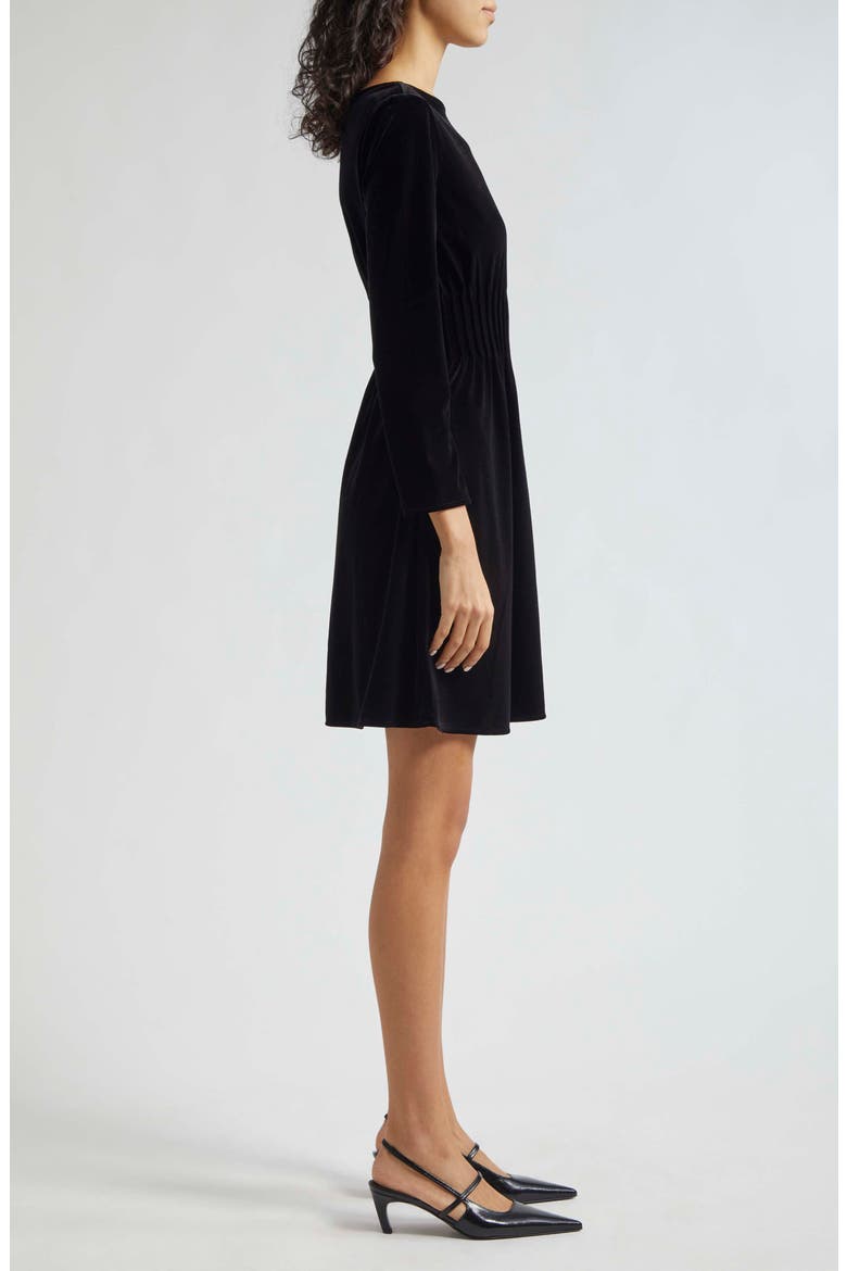 Cinched Waist Long Sleeve Velvet Dress, Alternate, color, SOLID BLACK