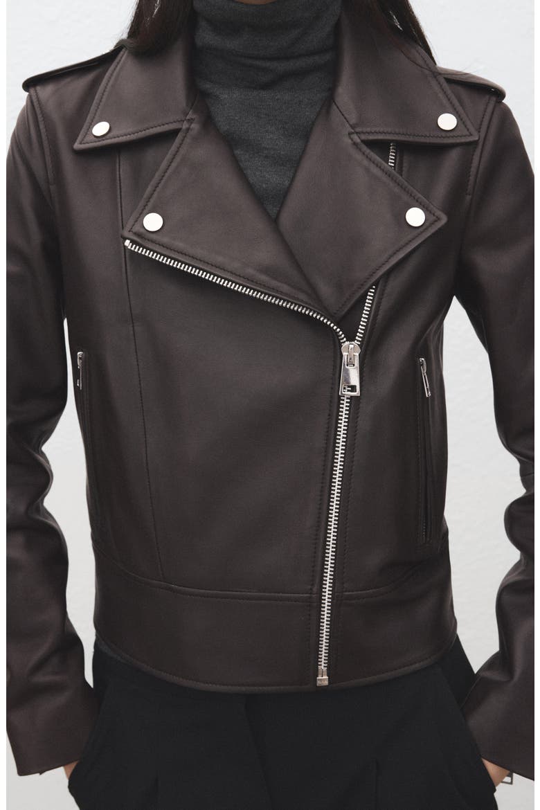 Leather Biker Jacket, Alternate, color, CHOCOLATE