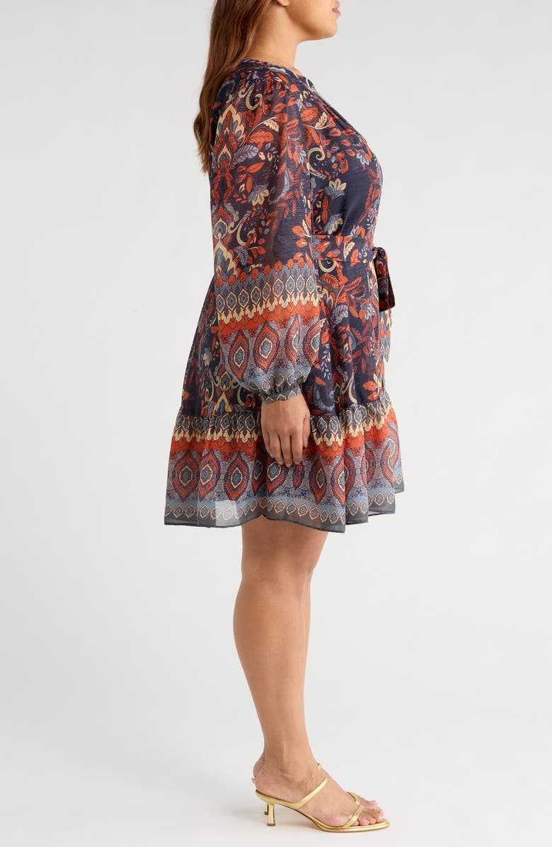 Julia Jordan Metallic Belted Long Sleeve Chiffon Dress, Alternate, color, Navy Orange